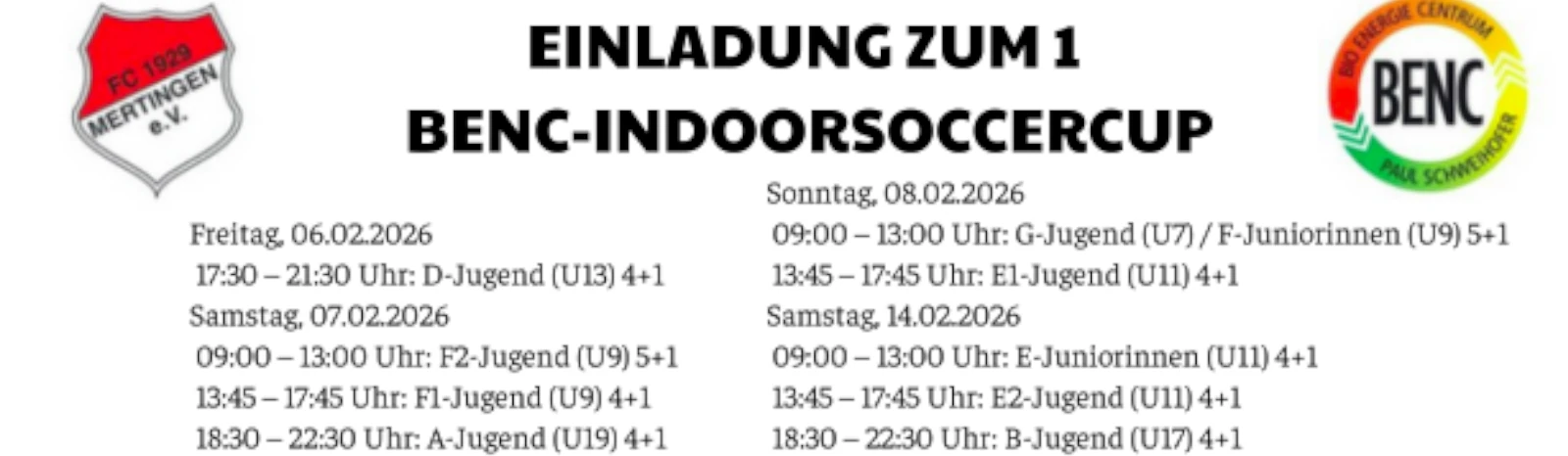 Banner - 1. BENC-Indoorsoccercup 2026 - FC Mertingen e.V. - Mertingen