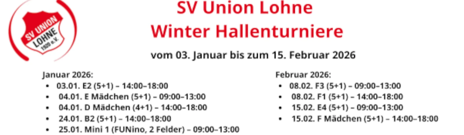 Banner - SV Union Lohne Winter Hallenturniere - SV Union Lohne - Wietmarschen-Lohne