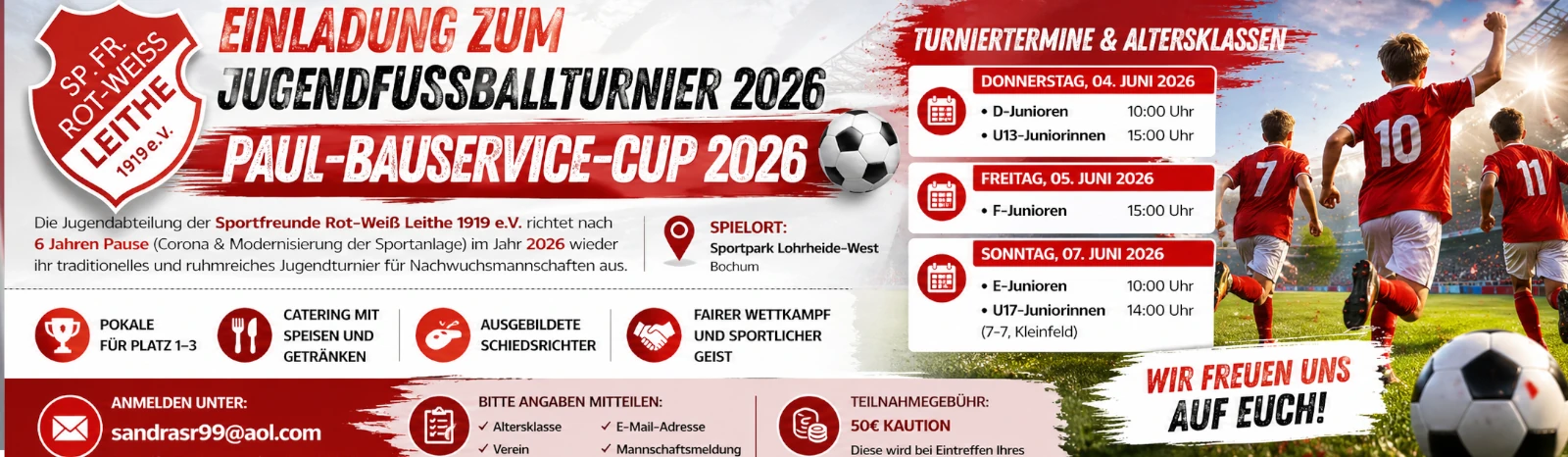 Banner - Paul-Bauservice-Cup 2026 - Sportfreunde Rot-Weiß Leithe - Bochum