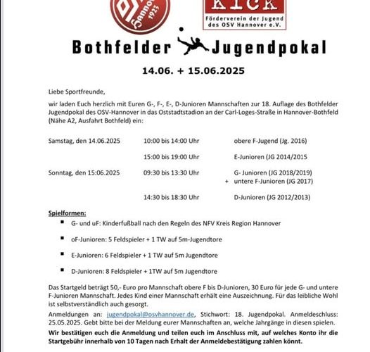 Banner - 18.Bothfelder Jugendpokal 2026 - OSV Hannover - Hannover