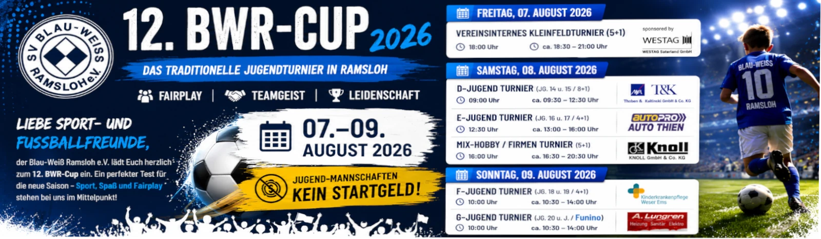 Banner - 12. BWR-Cup 2026 - SV Blau-Weiß Ramsloh e.V. - Saterland